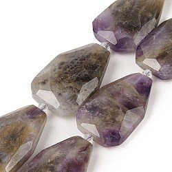 Natural Amethyst Beads Strands, Faceted Teardrop, 36~40x24~26x9.5~10.5mm, Hole: 2mm, about 9pcs/strand, 14.96''(38cm)(G-P548-B08-01)