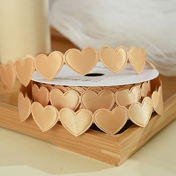 9M Valentine's Day Polyester Love Heart Ribbon Trim, Garment Accessories, Gift Packaging, Wheat, 1 inch(25mm), about 9.84 Yards(9m)/Roll