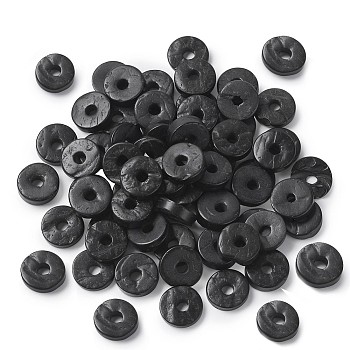 Coconut Beads, Dyed, Donut, Black, 12x4mm, Hole: 3mm, about 100pcs/bag