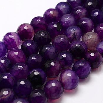 Natural Agate Bead Strands, Dyed, Faceted, Round, Indigo, 14mm, Hole: 1.2mm, about 28pcs/strand, 14 inch