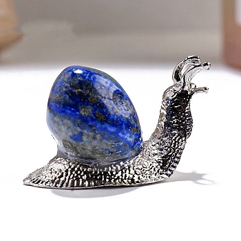 Natural Lapis Lazuli Ornament, with Metal Snail Holder for Home Office Desktop Feng Shui Ornament, 45x26x30mm