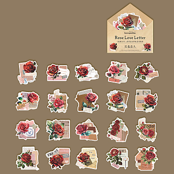 20Pcs Flower Paper Stickers, Floral Decorative Decals for Teens, Boys Girls Perfect for DIY Scrapbooking, Red, 55x65mm