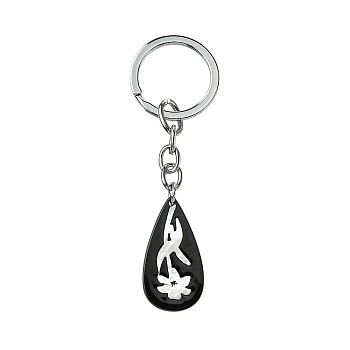 Acrylic & Shell Keychains, with Alloy Split Key Rings, Teardrop, 9cm, Pendant: 36mm