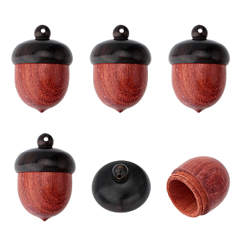 Wooden Acorn Box Jewelry Pendants, Autumn Acorn Charm, with Screw Cap, Dyed, Secret Canister, Brown, 30.5x21mm, Hole: 1mm, Inner Diameter: 13.5mm