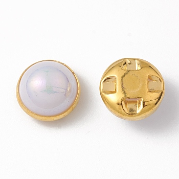 ABS Imitation Pearl Buttons, with Iron Settings, Garments Accessories, Half Round, Floral White, 10.5x7mm, Hole: 0.7mm