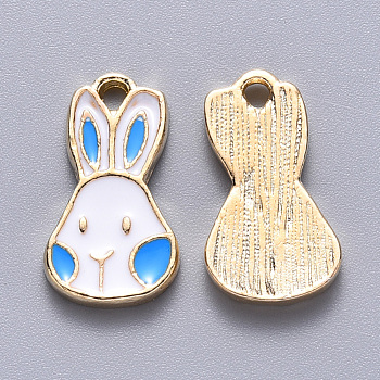 Alloy Enamel Pendants, Rabbit, Light Gold, Dodger Blue, 16.5x9x1.5mm, Hole: 1.5mm