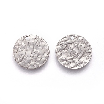 304 Stainless Steel Charms, Textured, Flat Round with Bumpy, Stainless Steel Color, 15x1mm, Hole: 1.2mm