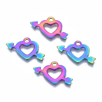 Ion Plating(IP) 201 Stainless Steel Pendants, Cadmium Free & Nickel Free & Lead Free, Heart, Rainbow Color, 12x19.5x1mm, Hole: 1.8mm