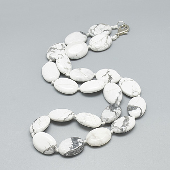 Natural Howlite Beaded Necklaces, with Alloy Lobster Clasps, Oval, 18.8 inch~19.2  inch(48~49cm), Oval: 18x13x5.5mm.