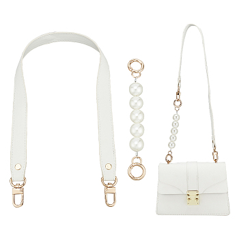 WADORN 2Pcs 2 Style PU Leather & Round ABS Plastic Imitation Pearl Bag Straps Sets, with Alloy Clasps, White, 17.1~60cm, 1pc/style