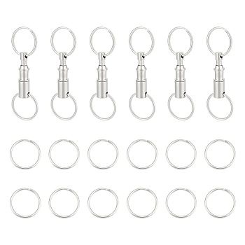 6Pcs Iron Quick Release Keychain, Detachable Pull Apart Snap Keychain, with 12Pcs Iron Split Key Rings, Platinum, 25~80x2.5mm