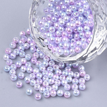 Rainbow ABS Plastic Imitation Pearl Beads, Gradient Mermaid Pearl Beads, Round, Pink, 9.5~10x9mm, Hole: 1.6mm