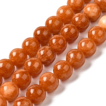 Natural Dyed Jade Beads Strands, Round, Dark Orange, 10~10.5mm in diameter, Hole: 1mm, about 37pcs/strand, 14.76''~14.80''(37.5~37.6cm)