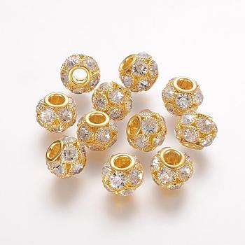 Brass Beads, with Grade A Rhinestone, Rondelle, Golden, Crystal, 8x8mm, Hole: 2mm