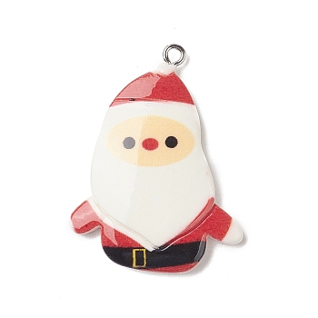 Christmas Theme Opaque Resin Pendants, Christmas Charms, with Platinum Tone Iron Loops, Santa Claus, 38x28.5x5mm, Hole: 1.8mm