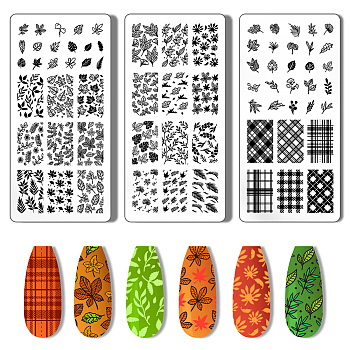 Stainless Steel DIY Nail Art Templates, Template Tool, Rectangle, Leaf, 12x6cm, 3pcs/set