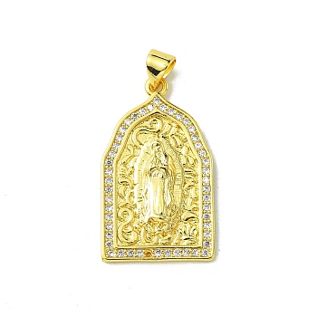 Real 18K Gold Plated Brass Micro Pave Clear Cubic Zirconia Pendants, Arch, 30x17.5x3mm, Hole: 3.5x4mm