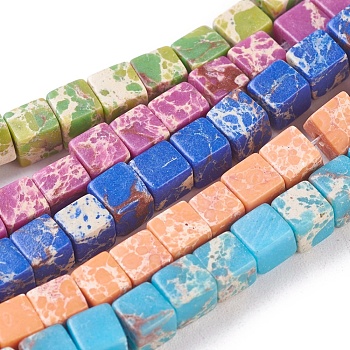 Synthetic Imperial Jasper Beads Strands, Dyed, Cube, Mixed Color, 4.5x4.5x4.5mm, Hole: 0.8mm, about 84~85pcs/strand, 14.9 inch~15.3 inch(38~39cm)