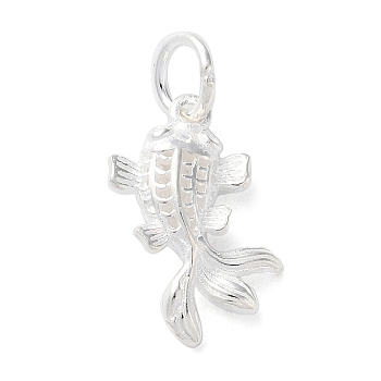 925 Sterling Silver Hollow Fish Charms with Jump Rings, Silver, 15x9x3.4mm, Hole: 4mm