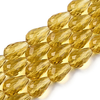 Glass Beads Strands, Faceted, Teardrop, Goldenrod, 15x10mm, Hole: 2mm, about 48pcs/strand, 27.56 inch(70cm)