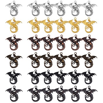 36Pcs Flying Dragon Charms Pendant Tibetan Style Alloy Charm Animal Pendants Mixed Color for Jewelry Handmade Making, Mixed Color, 43.6x45.3mm, Hole: 4mm