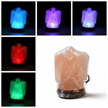 USB Natural Himalayan Rock Salt Lamp, with Multi-Color Changing Bulb(200W), Wood Base, Angel, 79x73x121mm
