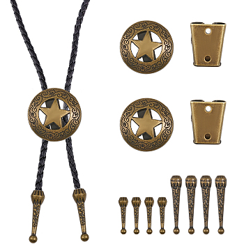 DIY Bolo Tie Jewelry Making Finding Kit, Including Iron Bolo Tie Slide Clasp, Zinc Alloy Slide Clasp & Cord Ends, Cone & Star Shape, Antique Bronze, 12Pcs/box