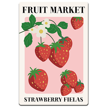 Vintage Metal Tin Sign, Iron Wall Decor for Bars, Restaurants, Cafe Pubs, Rectangle, Strawberry, 300x200x0.5mm