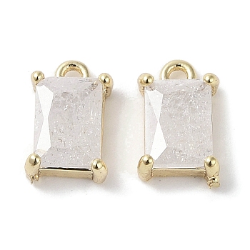 Brass Micro Pave Cubic Zirconia Charms, Real 18K Gold Plated, Rectangle, White, 9.5x6x3mm, Hole: 1.2mm