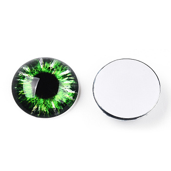 Glass Cabochons, Half Round with Eye, Lime Green, 20x6.5mm