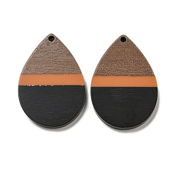 Resin & Walnut Wood Pendants, Geometric Charms, Teardrop, 36x24.5x3mm, Hole: 2.2mm