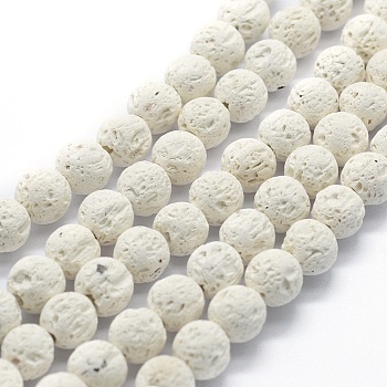 Synthetic Lava Rock Round Beads Strands, Round, White, 4~5mm, Hole: 1mm, about 95pcs/strand, 15.15 inch(38.5cm)
