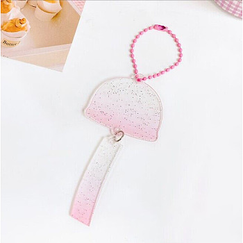 Gradient Color Transparent Acrylic Keychain Blanks, with Ball Chains and Glitter Powder, Wind Chime, Pearl Pink, 14.5cm