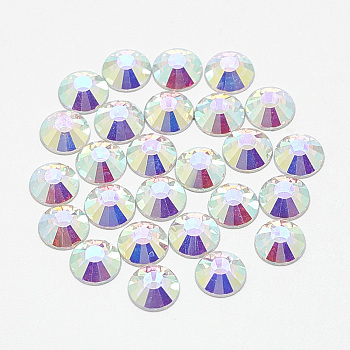 Flat Back Glass Rhinestone Cabochons, Back Plated, Half Round, Crystal AB, SS3, 1.4mm, about 1440pcs/bag