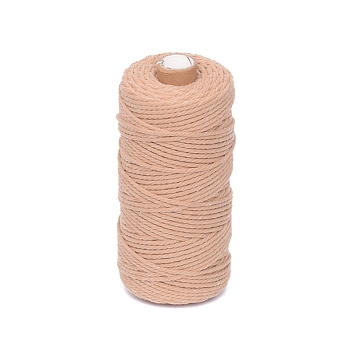 100M Round Cotton Braided Cord, for DIY Handmade Tassel Embroidery Craft, PeachPuff, 3mm, about 109.36 Yards(100m)/Roll