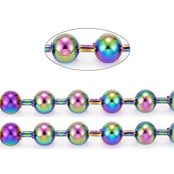 PVD Vacuum Plating 304 Stainless Steel Ball Chains, with Spool, Soldered, Rainbow Color, 8mm, about 32.8 Feet(10m)/roll