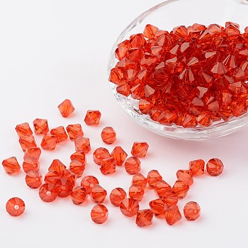 Faceted Bicone Transparent Acrylic Beads, Dyed, Dark Orange, 4mm, Hole: 1mm, about 520pcs/20g