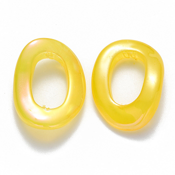Transparent Acrylic Linking Rings, AB Color Plated, Imitation Gemstone Style, Oval, Yellow, 31x22.5x6mm, Inner Diameter: 17.5mm