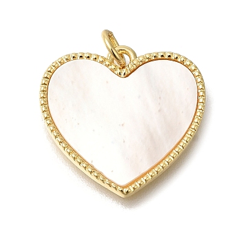 Brass Micro Pave Cubic Zirconia Pendants, with Shell, Heart Charms, with Jump Ring, Real 16K Gold Plated, 19x20x2mm