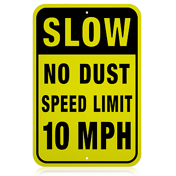 UV Protected & Waterproof Aluminum Warning Signs, Slow No Dust Speed Limit 10 MPH Sign, Yellow, 450x300x0.85mm, Hole: 6mm