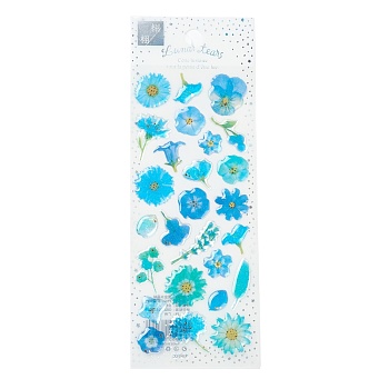 Flower Pattern Epoxy Resin Sticker, for Scrapbooking, Travel Diary Craft, Sky Blue, 200x75mm