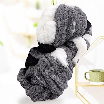 Segment Dyed Arm Knitting Yarn, Super Softee Thick Fluffy Jumbo Chenille Polyester Yarn, for Blanket Pillows Home Decoration Projects, Gray, 20mm, about 29.53 yards(27m)/skein