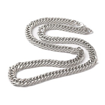 Iron Cuban Link Chain Necklaces for Women Men, Platinum, 23.62 inch(60cm), Link: 12x10x1.8mm