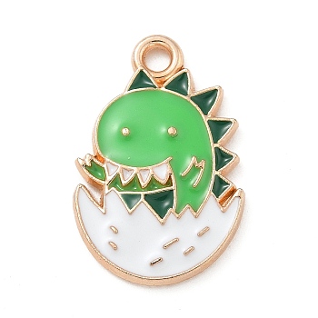 Alloy Enamel Pendants, Light Gold, Cadmium Free & Lead Free, Dinosaur Charm, Lime Green, 20.5x13x2mm, Hole: 1.8mm