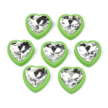 Rubberized Style Acrylic Rhinestone Cabochons, Faceted, Heart, Lime, 22.5x22.5x8mm