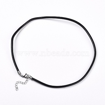 Leather Cord Necklace Making, with Stainless Steel Findings, Black, 17.7 inch~18.3 inch(45~46.5cm), 2mm(WL-I002-A-01)