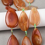 Natural Banded Agate Beads Strands, Dyed & Heated, Teardrop, Red, 40~49x20~30x8~11mm, Hole: 2mm, about 7pcs/strand, 14.06~17.01''(35.7~43.2cm)(G-F825-E01-01)