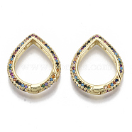 Brass Micro Pave Cubic Zirconia Spring Gate Rings, Nickel Free, Teardrop, Real 16K Gold Plated, Colorful, 26.5x21x4mm, Inner Diameter: 20x15mm(ZIRC-S066-036A-NF)