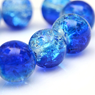 Baking Painted Crackle Glass Bead Strands, Round, Blue, 4mm, Hole: 1.1~1.3mm, about 200pcs/strand, 31.4 inch(CCG-S001-4mm-16)