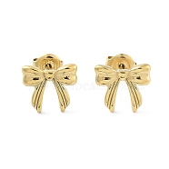 304 Stainless Steel Stud Earrings, Bowknot, Real 14K Gold Plated, 10.5x12mm(EJEW-P258-15G)
